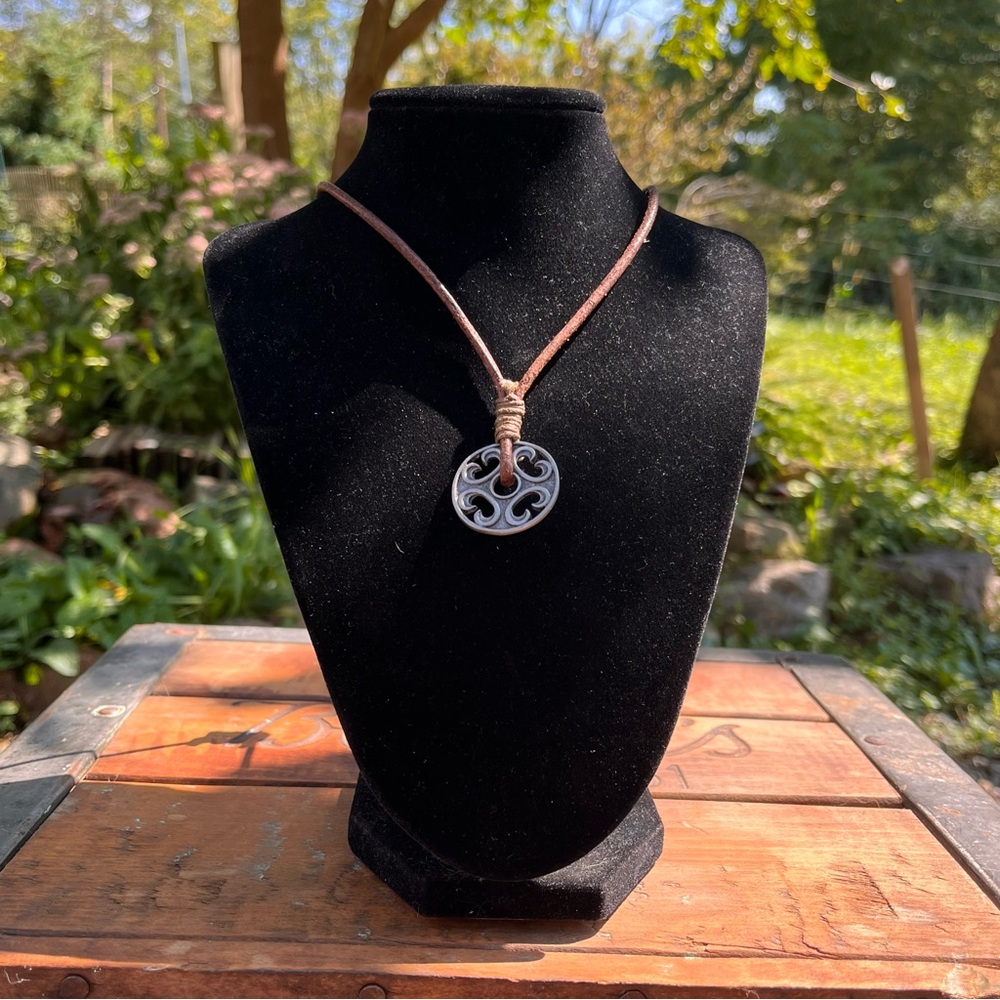 Brown Leather Necklace with Silver Pendant